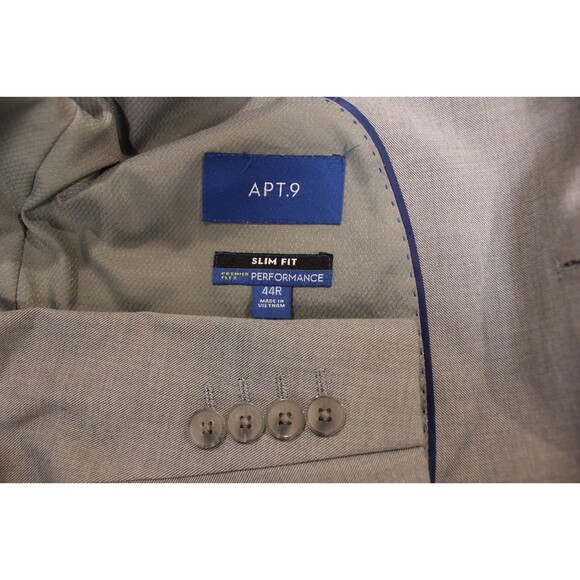 Apt 9 Gray Polyester Blend 2 Pc Suit Premier Flex Slim Fit 44R Flat Fronts 34" W - Picture 11 of 12